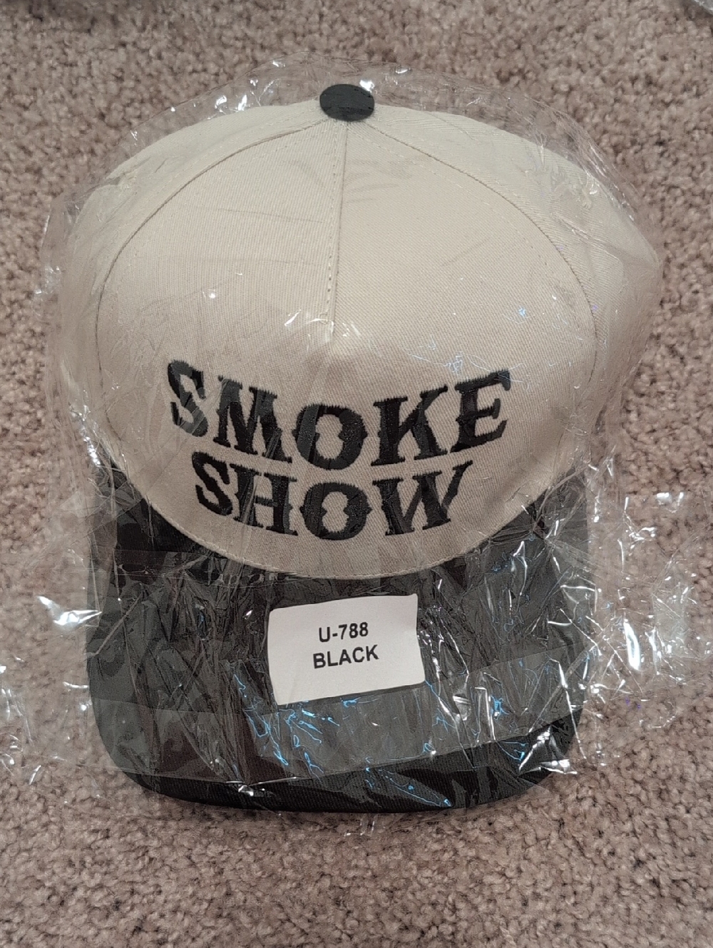 Zenana Outfitters Beige and Black "SMOKE SHOW" Baseball Cap